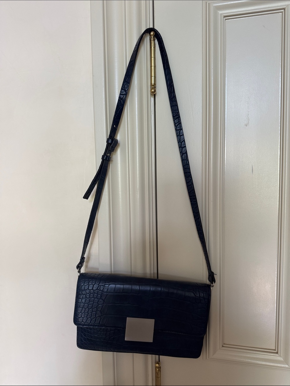Navy Croc-Embossed Crossbody Bag - Zara